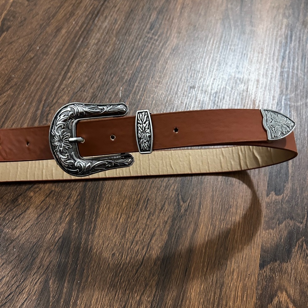 Brown Leather Plus Size Belt with Silver Buckle